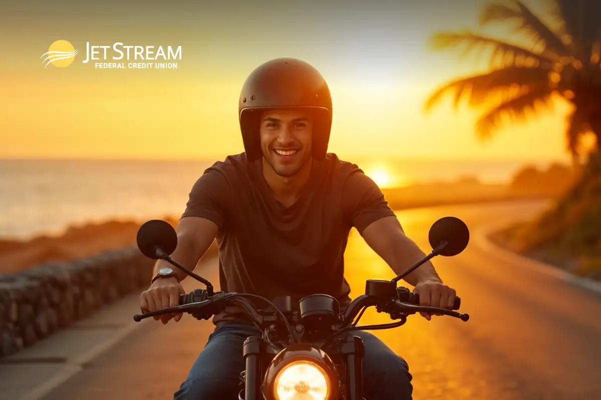 JetStream customer riding his new motorcycle thanks to a JetStream motorcycle loan