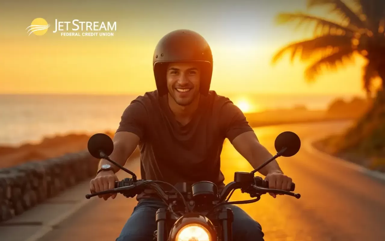 JetStream customer riding his new motorcycle thanks to a JetStream motorcycle loan
